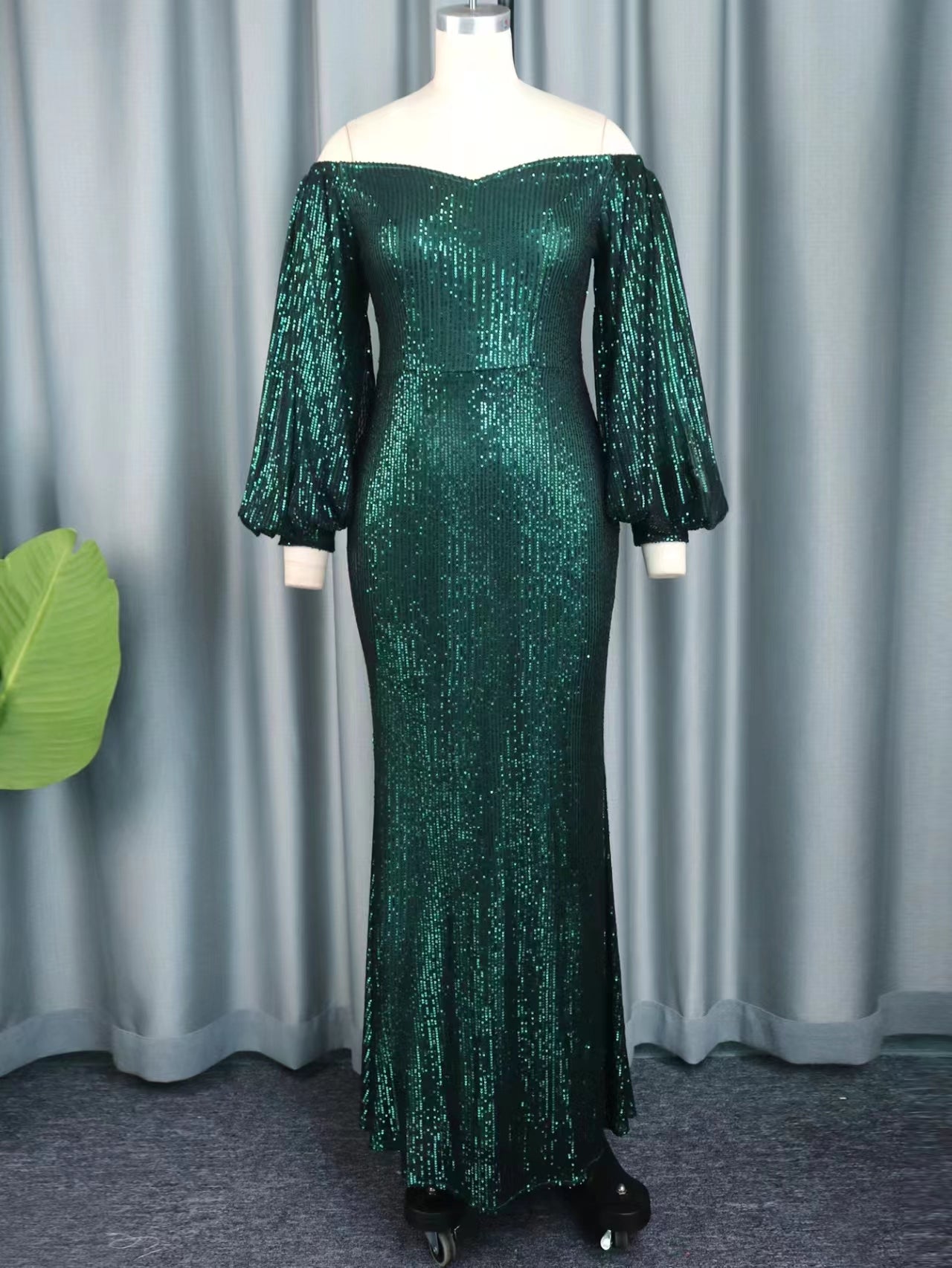 SEQUIN OFF SHOULDER GREEN PARTY DRESS