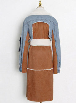 PATCHWORK DENIM & SHEARLING COAT