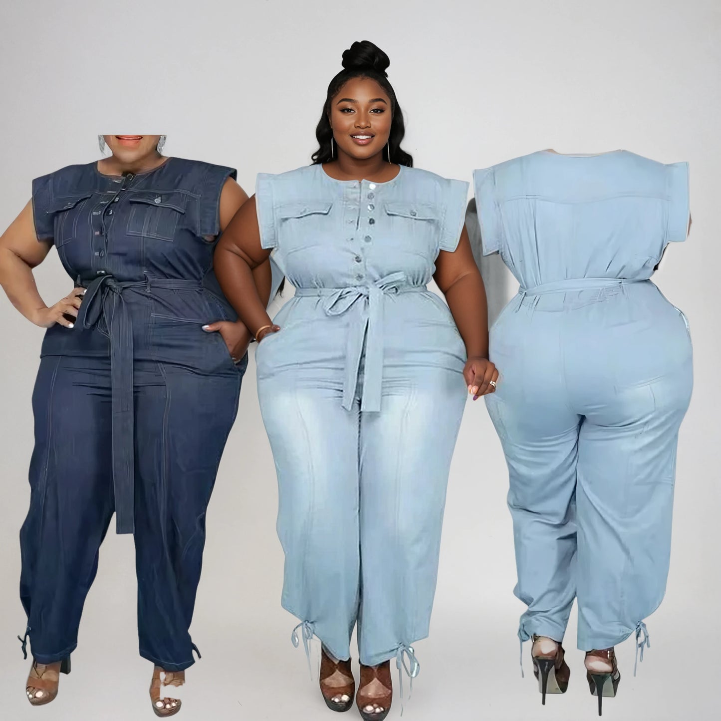 CURVY GIRL DENIM SHORT SLEEVE JUMPSUIT