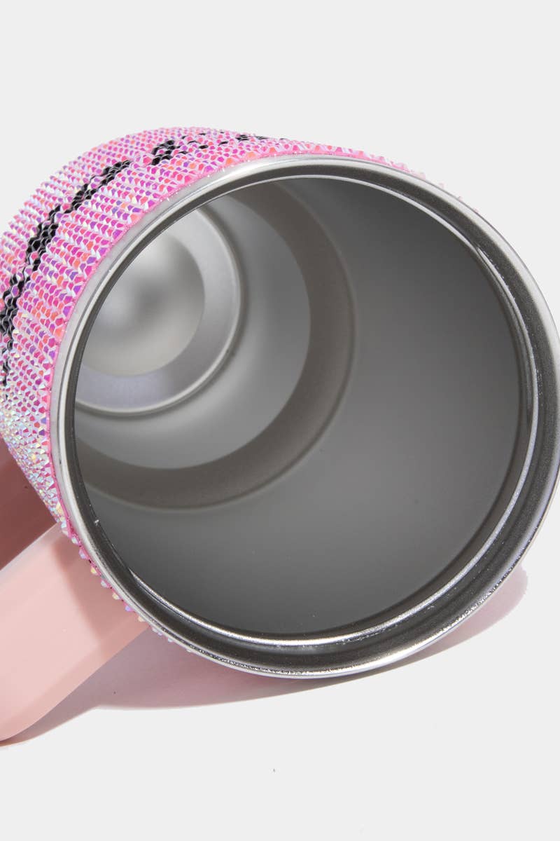 Rhinestone Studded Boss Print Tumbler Cup: PINK