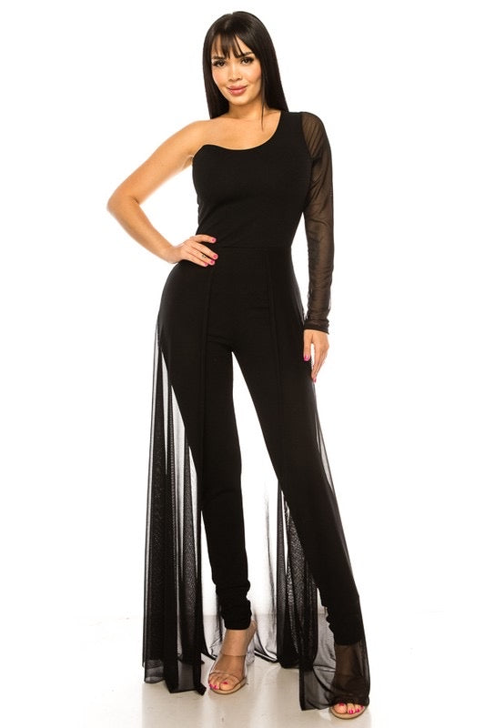 OFF SHOULDER JUMPSUIT WITH MESH