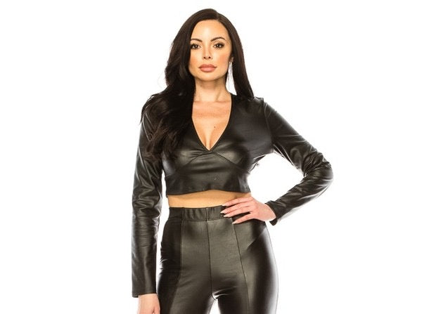 LEATHER LOOK MID-WAIST TOP