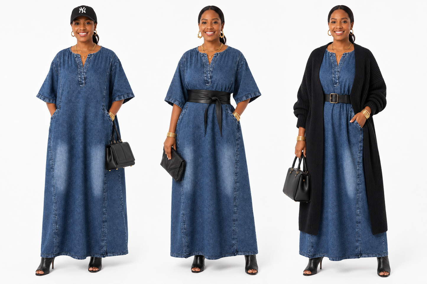 V Slit Denim Dress