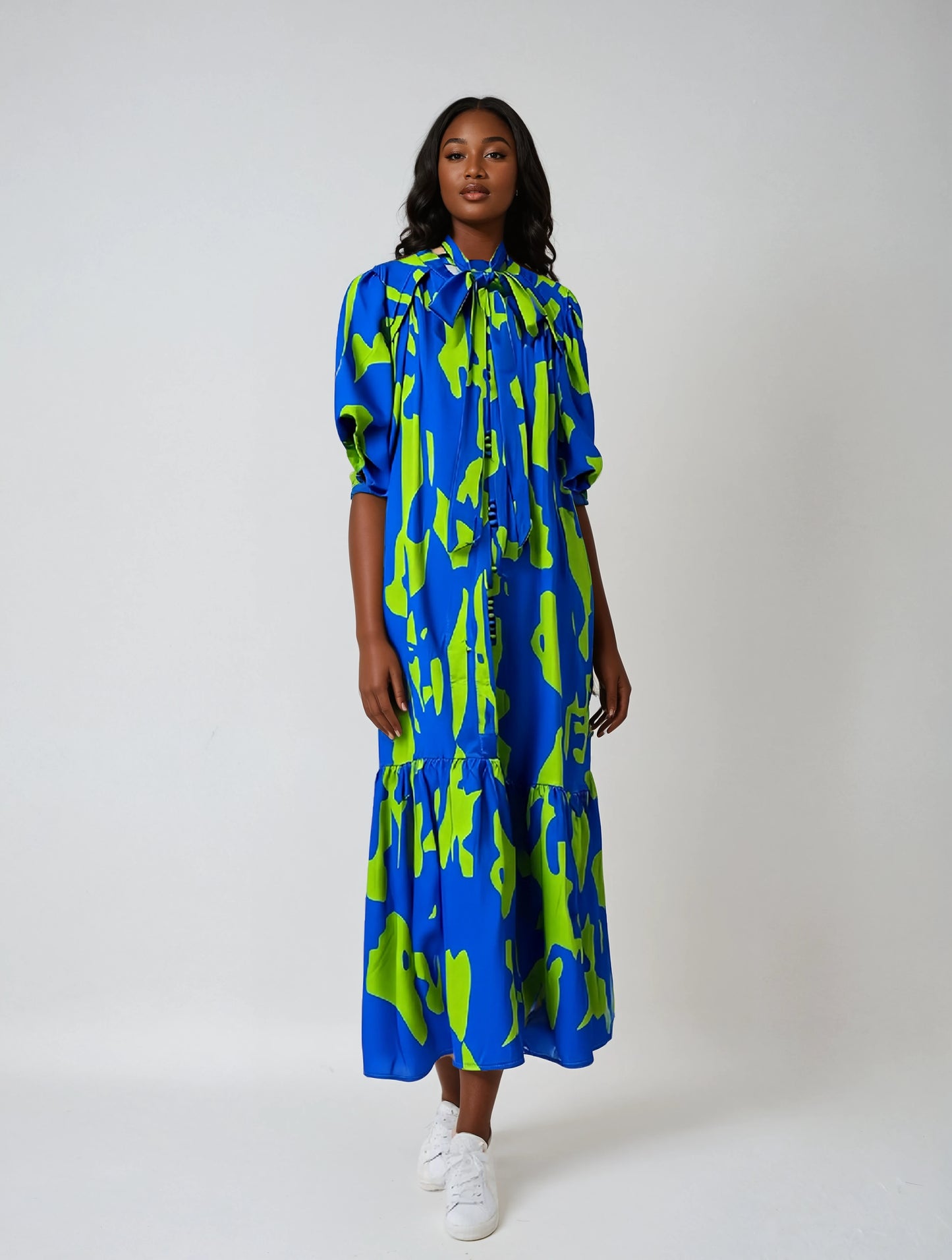 PUFF SLEEVE DRESS BUTTON FRONT