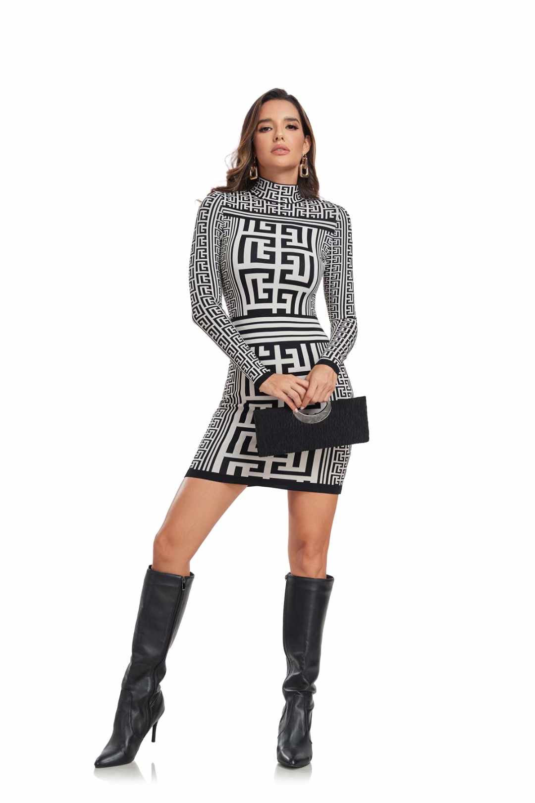 CELEBRITY LOOK SHORT BANDAGE BLACK & WHITE DRESS