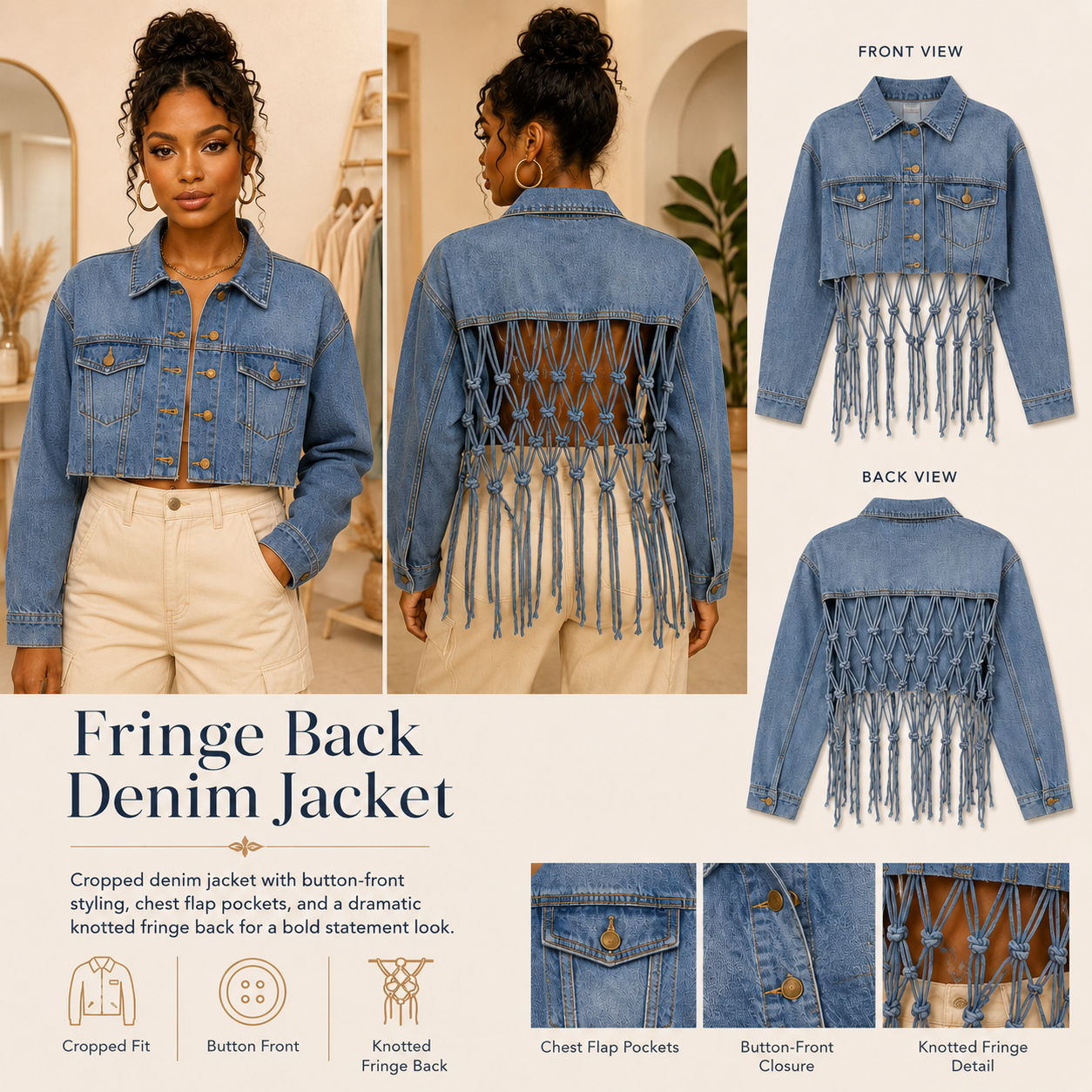 Fringe Back Denim Jacket