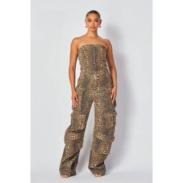 LEOPARD TUBE CARGO JUMPSUIT