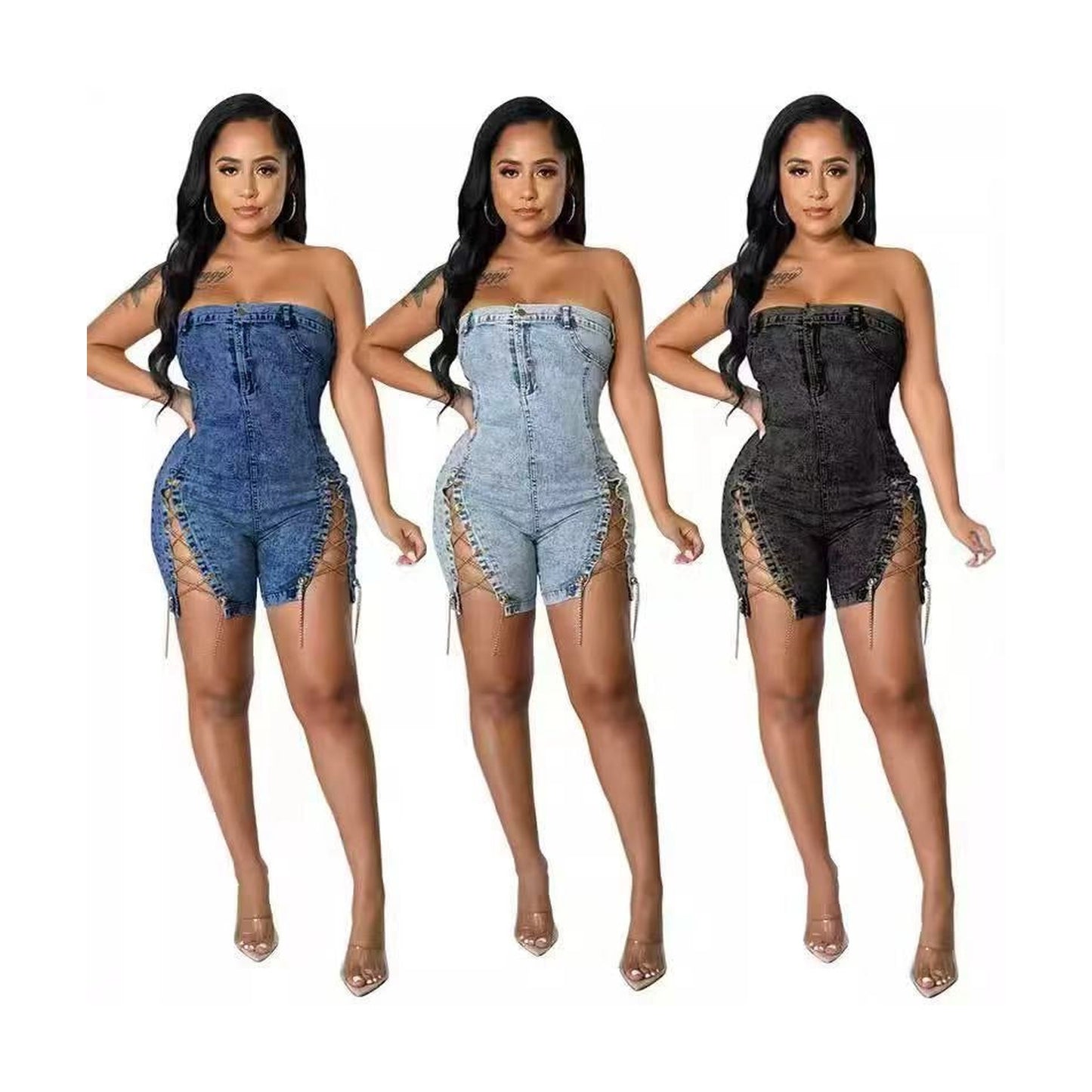 DENIM CHAINED ROMPER