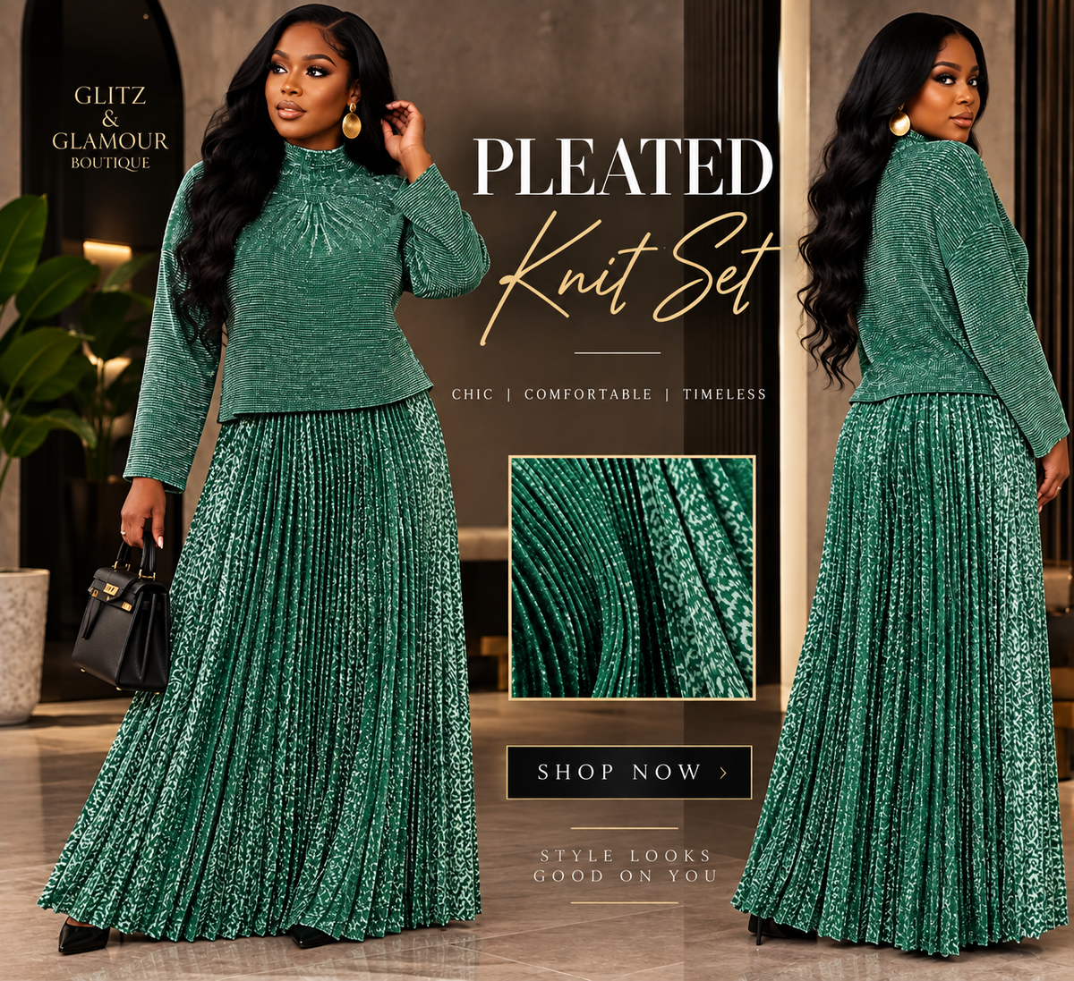 Shimmer Pleated Skirt Set