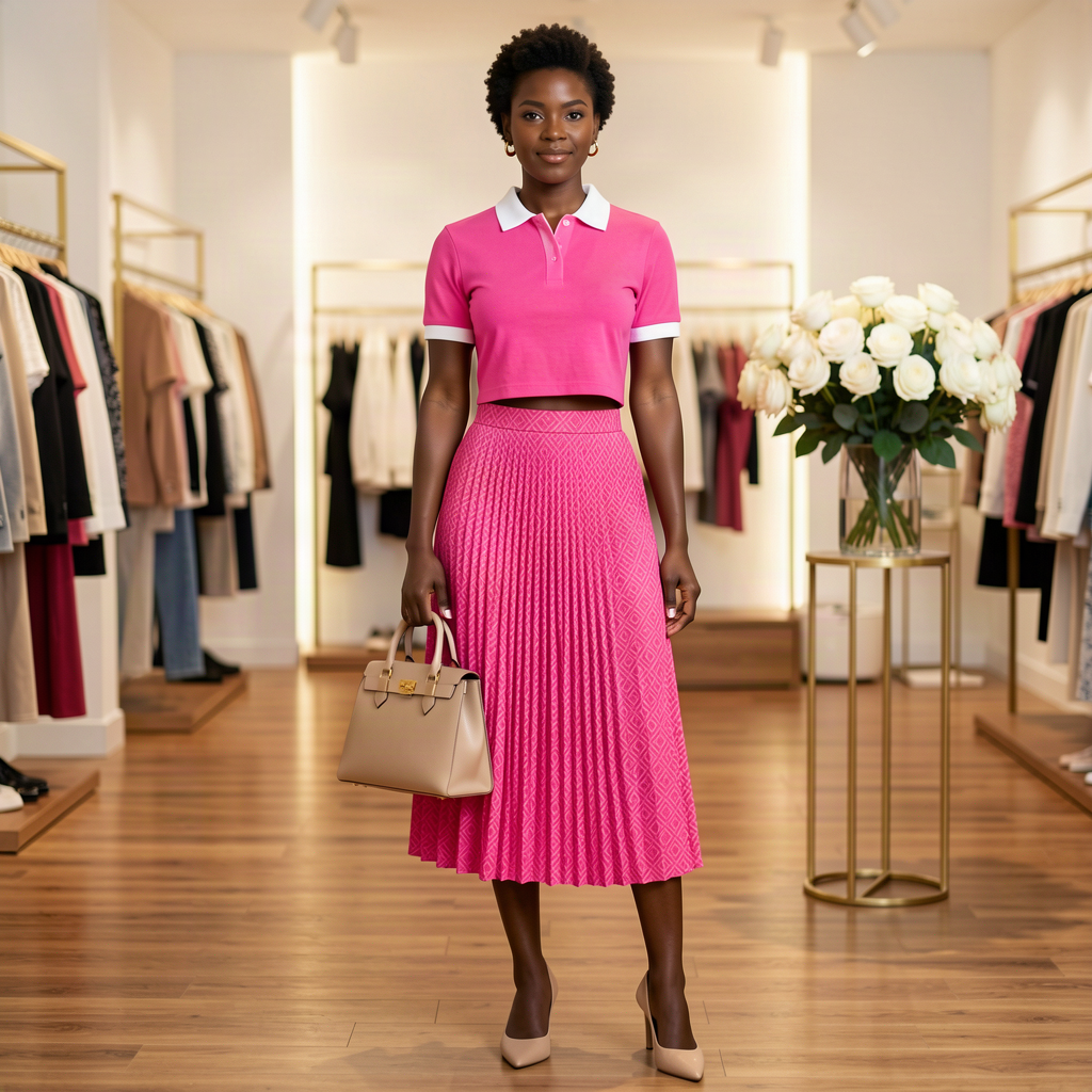 Pink Monogram Polo & Pleated Skirt Set