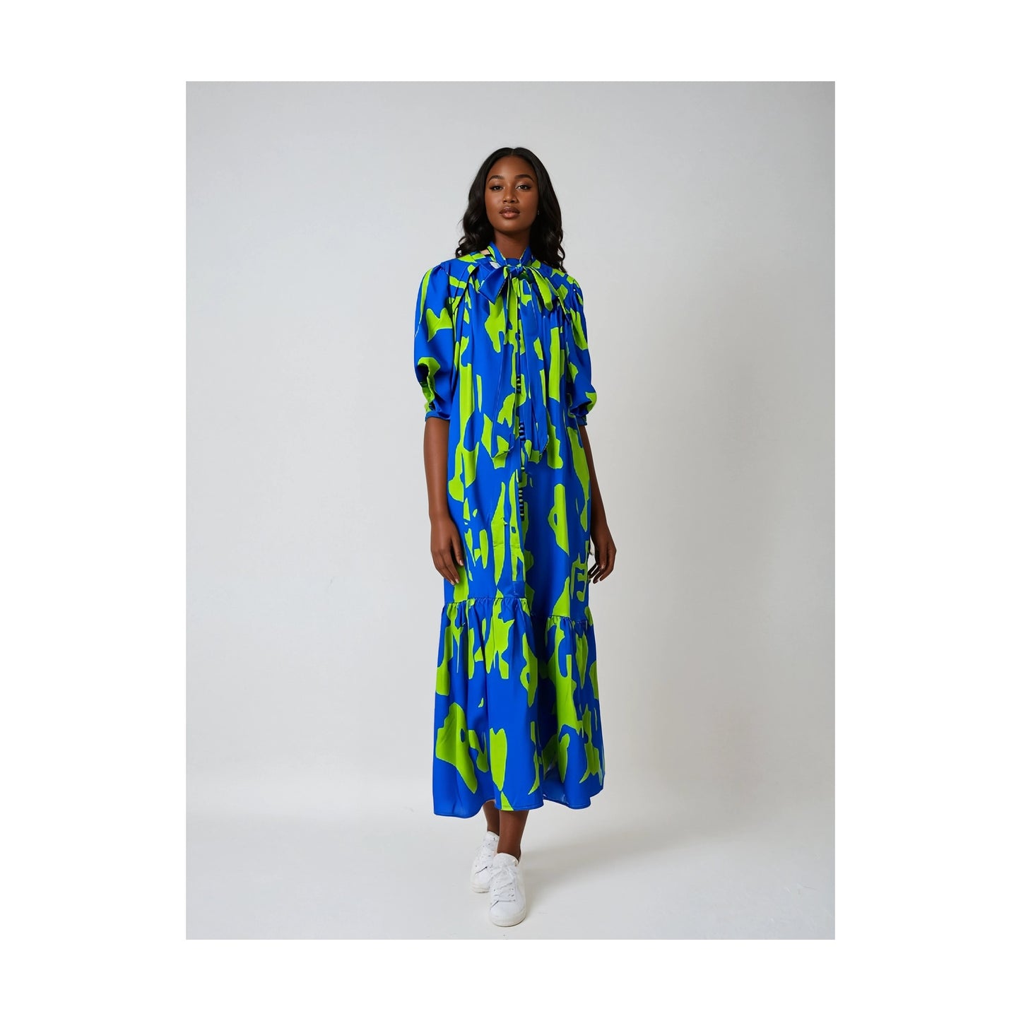 PUFF SLEEVE DRESS BUTTON FRONT