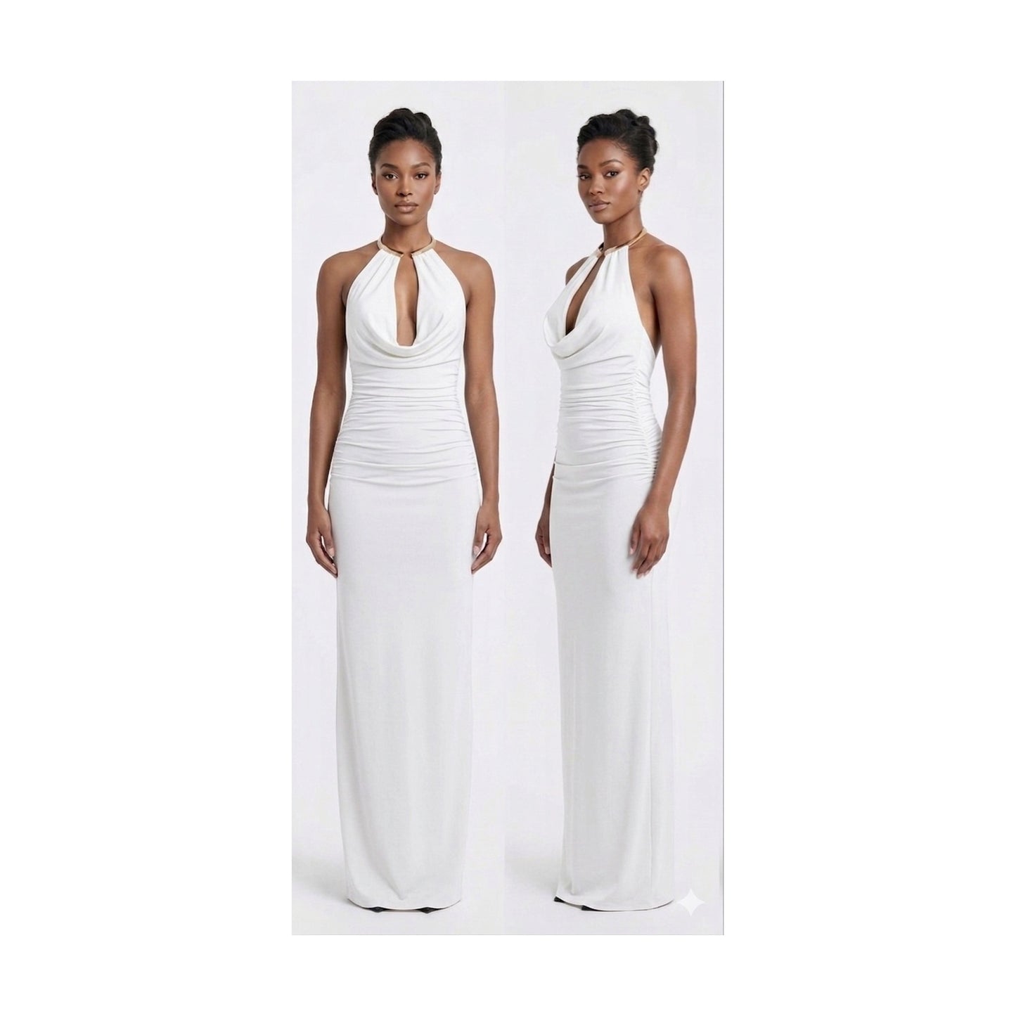SERAPHINA RUCHED HALTER MAXI DRESS