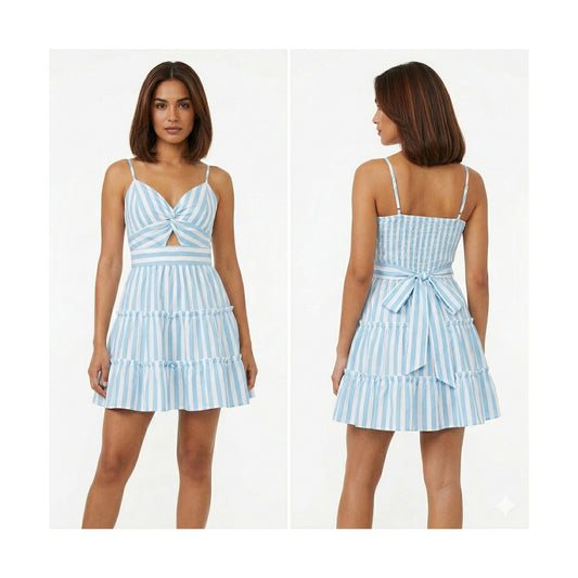 SUMMER STRIPED RUFFLE MINI DRESS
