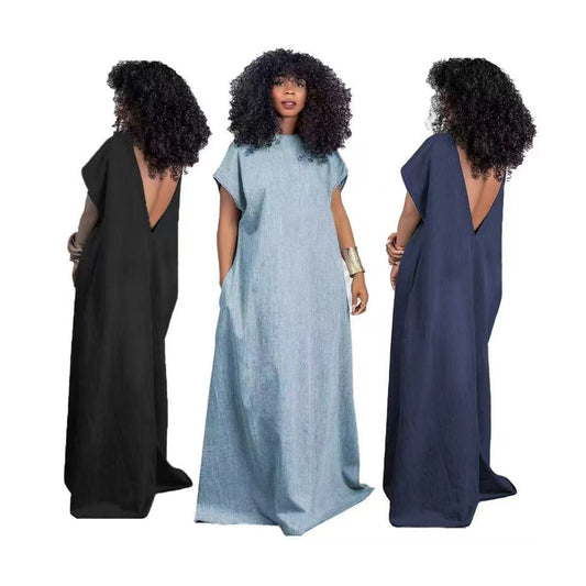 V BACK DENIM DRESS
