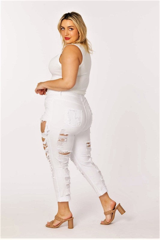 CURVY SKINNY DISTRESSED JEANS