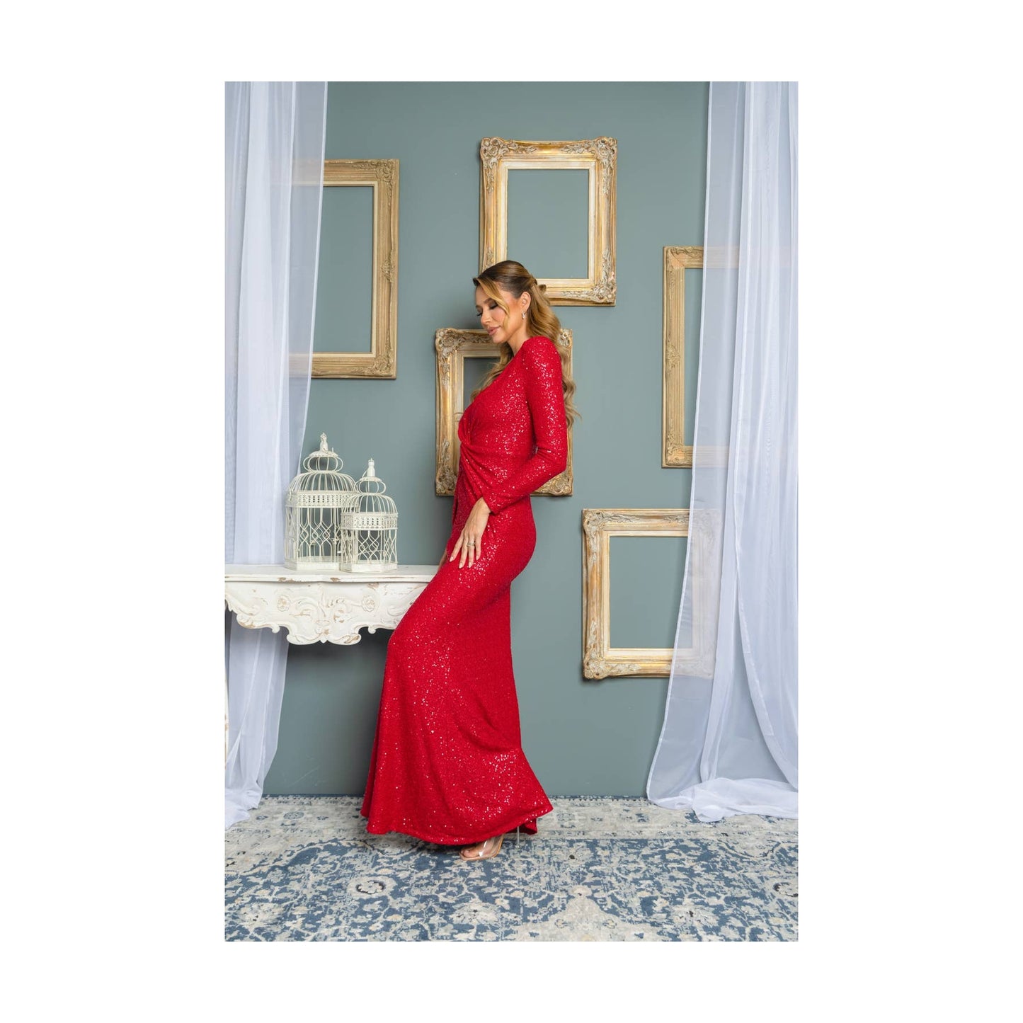 SEQUIN LONG SLEEVE  MAXI DRESS