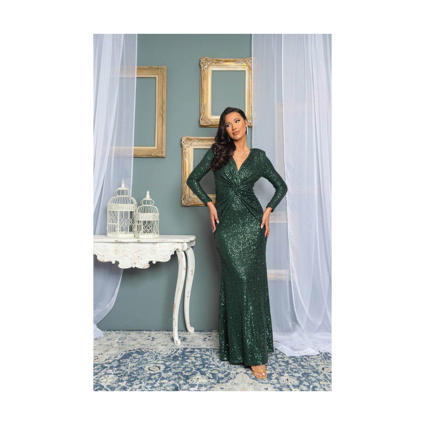 SEQUIN LONG SLEEVE  MAXI DRESS