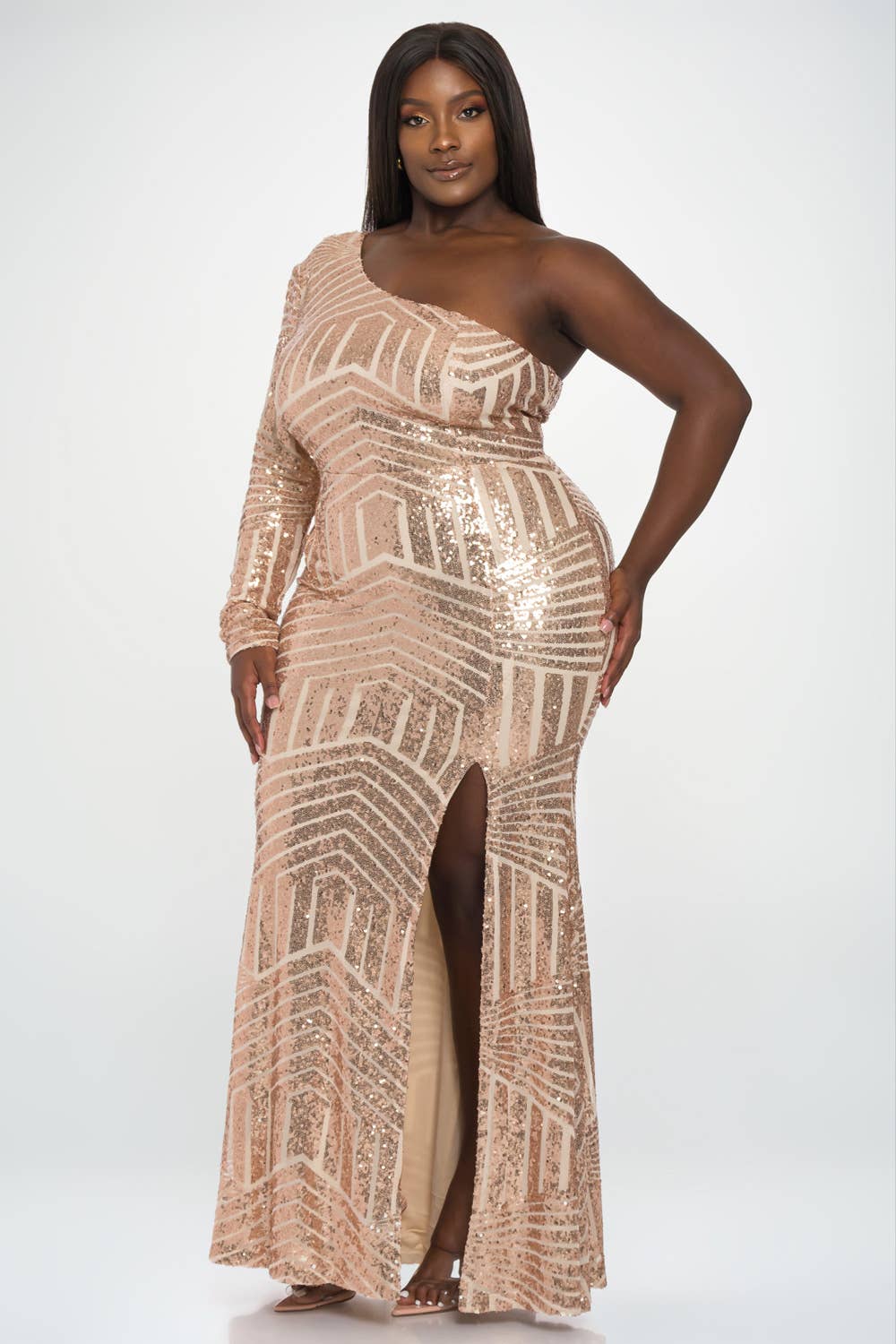 ONE SHOULDER LONG SLEEVE SEQUINS