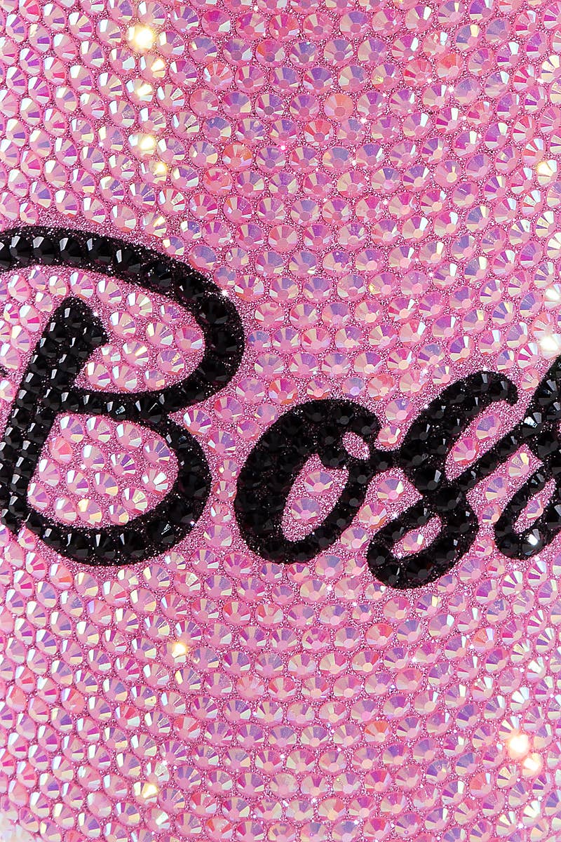 Rhinestone Studded Boss Print Tumbler Cup: PINK