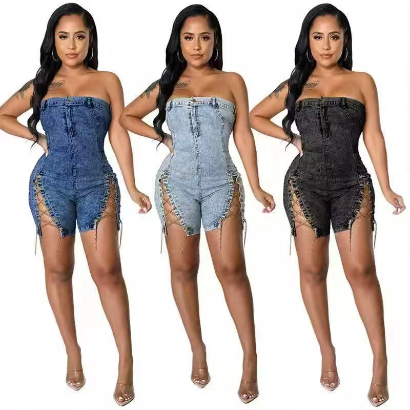 DENIM CHAINED ROMPER