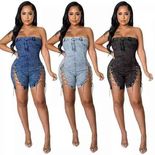 DENIM CHAINED ROMPER