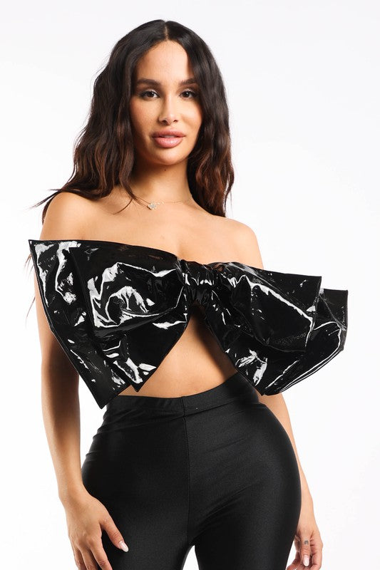 SHINY LATEX BOW TOP
