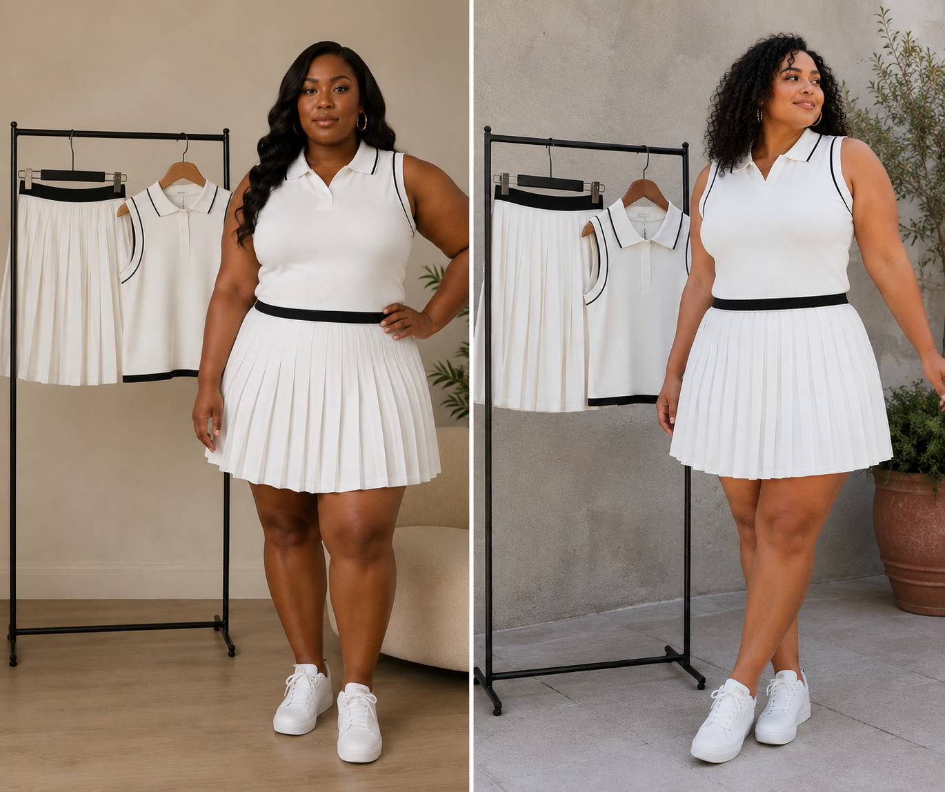 White Polo Vest & Pleated Tennis Skirt Set