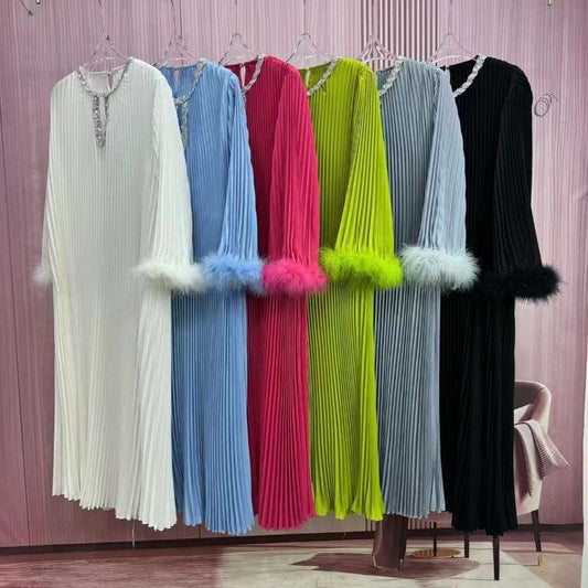 RHINESTONE EMBELISHED DRESS WITH FEATHER SHORT