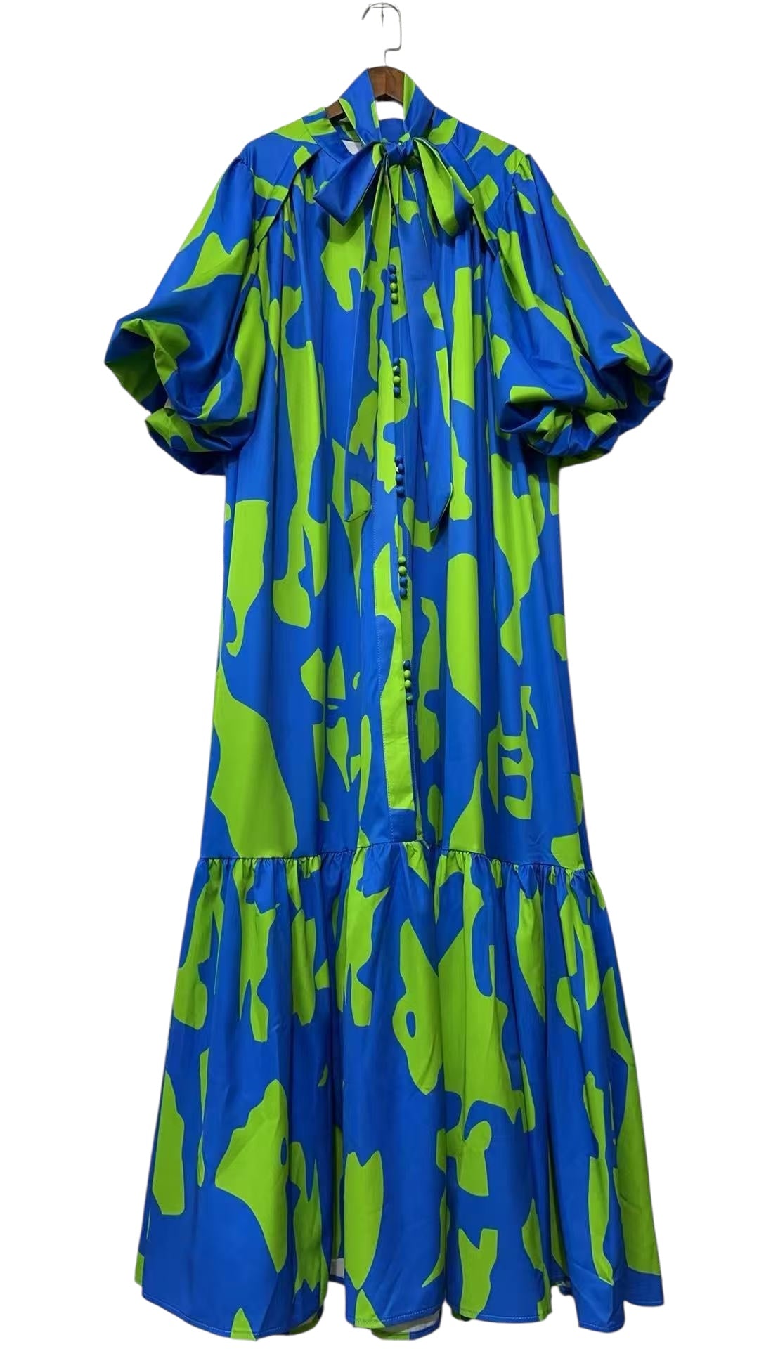 PUFF SLEEVE DRESS BUTTON FRONT