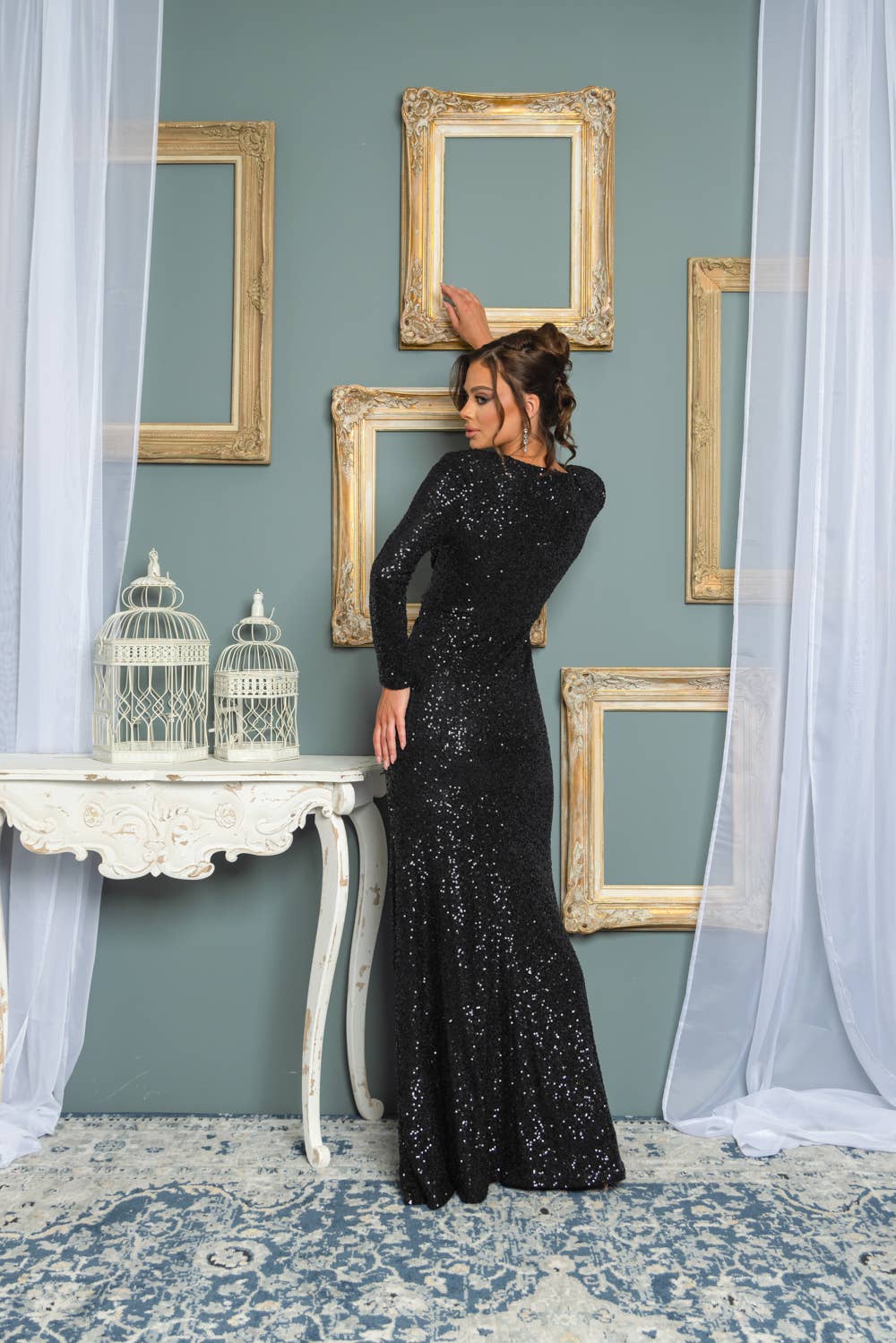 SEQUIN LONG SLEEVE  MAXI DRESS