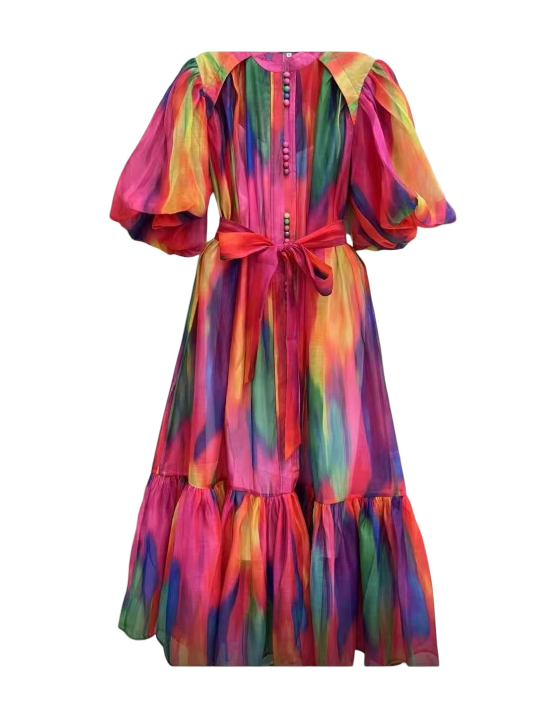 PUFF SLEEVE DRESS BUTTON FRONT