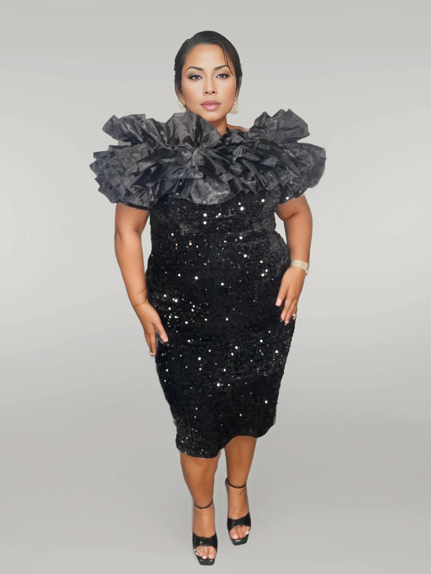 SEQUIN CURVY GIRL DRESS TULLE TOP