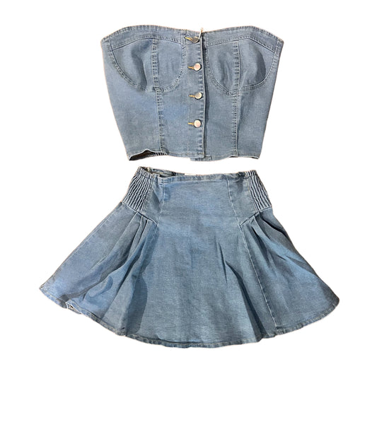 LIGHT DENIM SKIRT AND CORSET