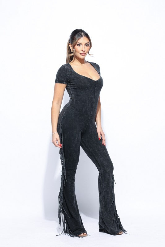 MINERAL WASH FRINGE JUMPSUIT