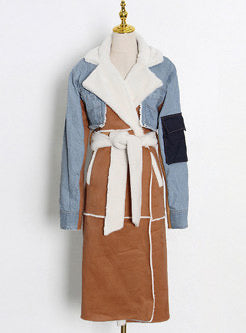 PATCHWORK DENIM & SHEARLING COAT