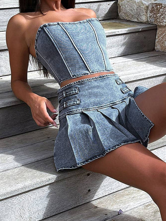 DENIM SKIRT AND CORSET