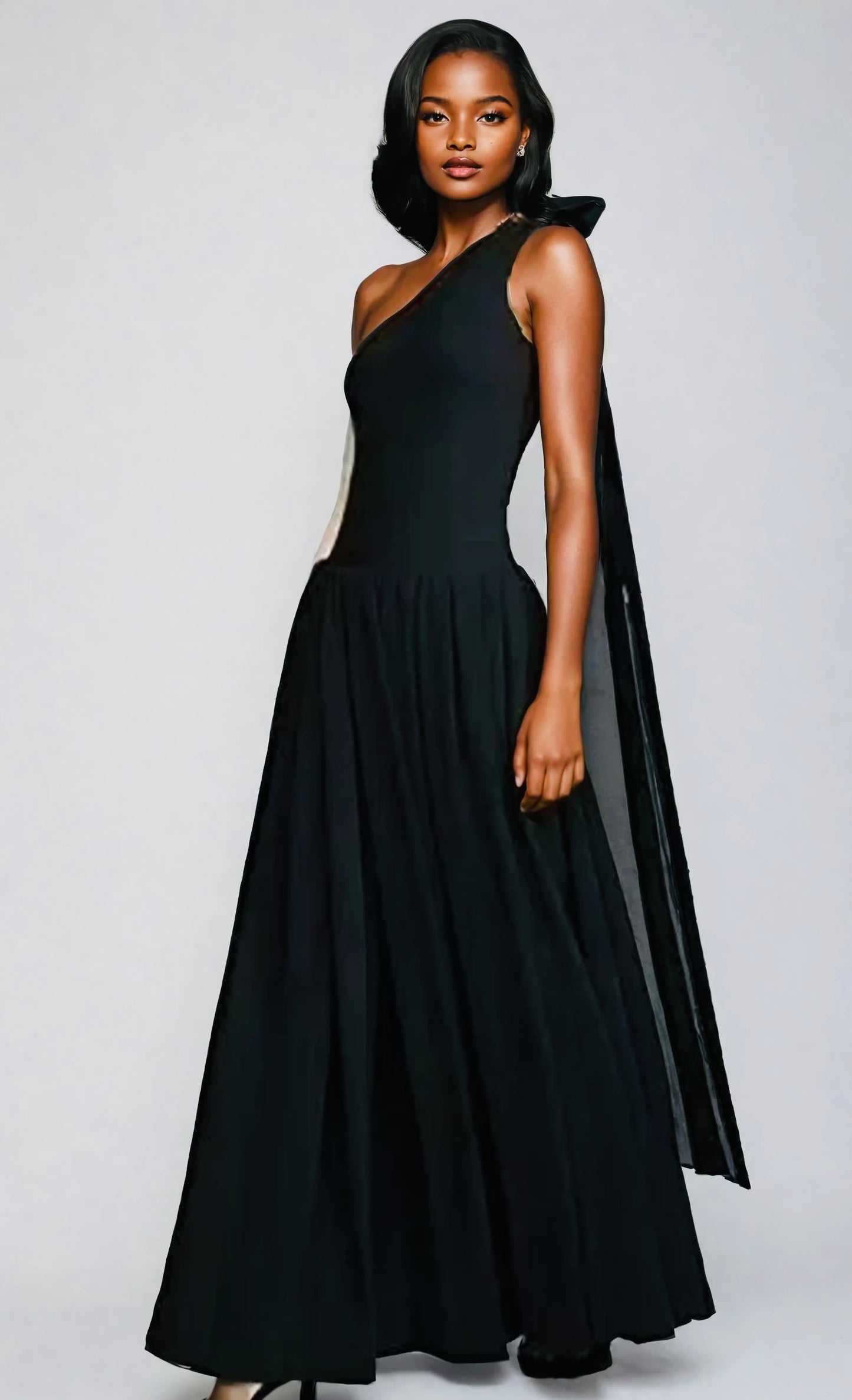ONE SHOULDER BLACK MAXI