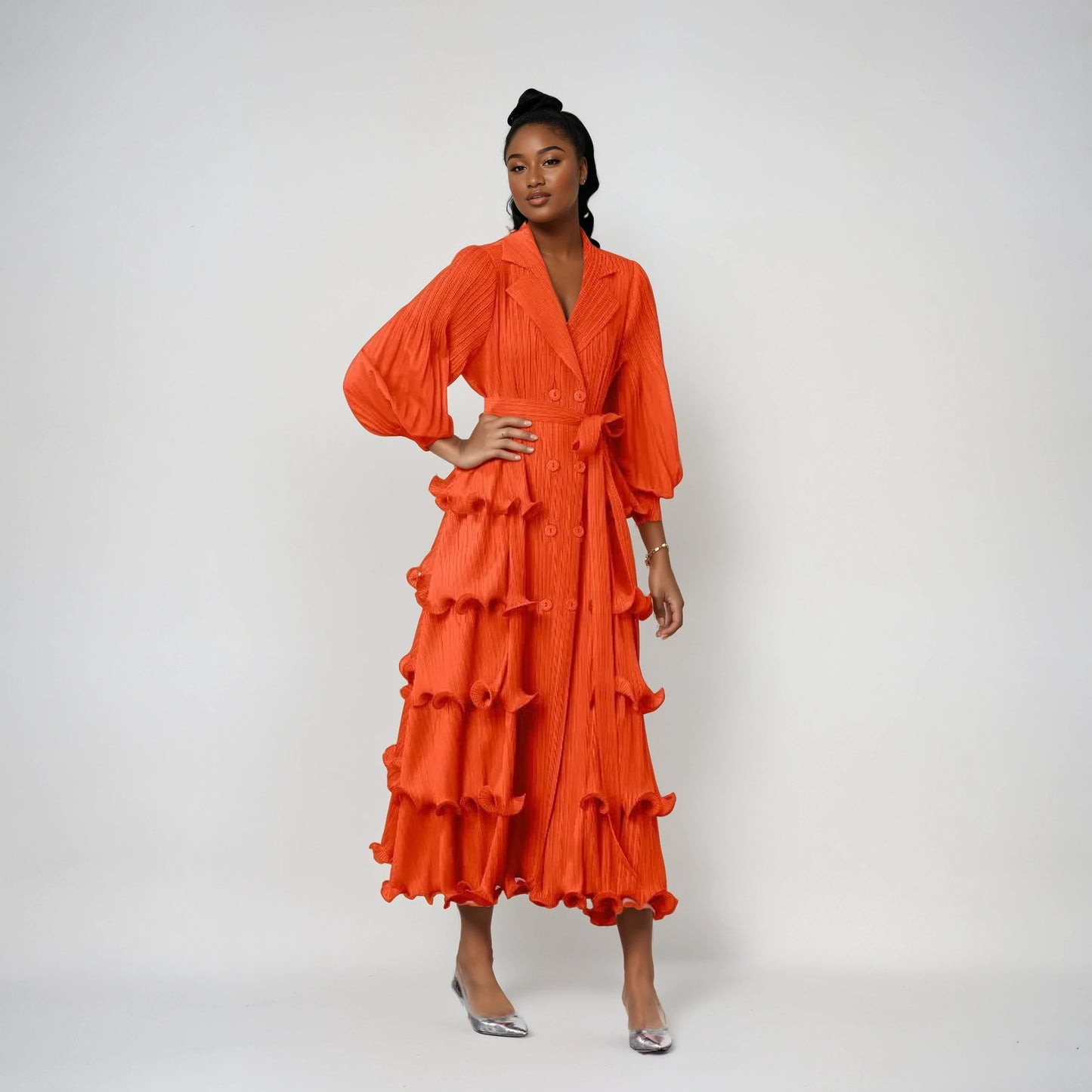 BISHOP SLEEVE BUTTON FRONT DRESS