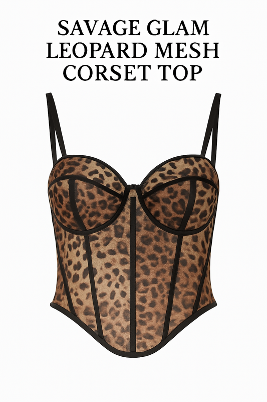 SAVAGE GLAM LEOPARD MESH CORSET TOP