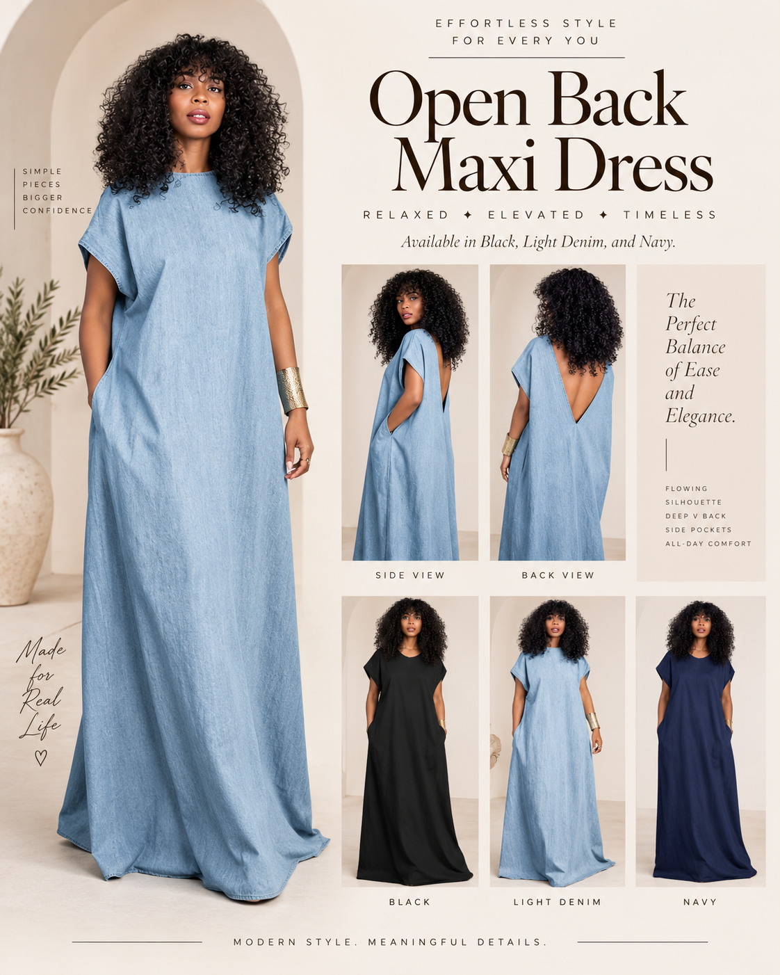 V BACK DENIM DRESS