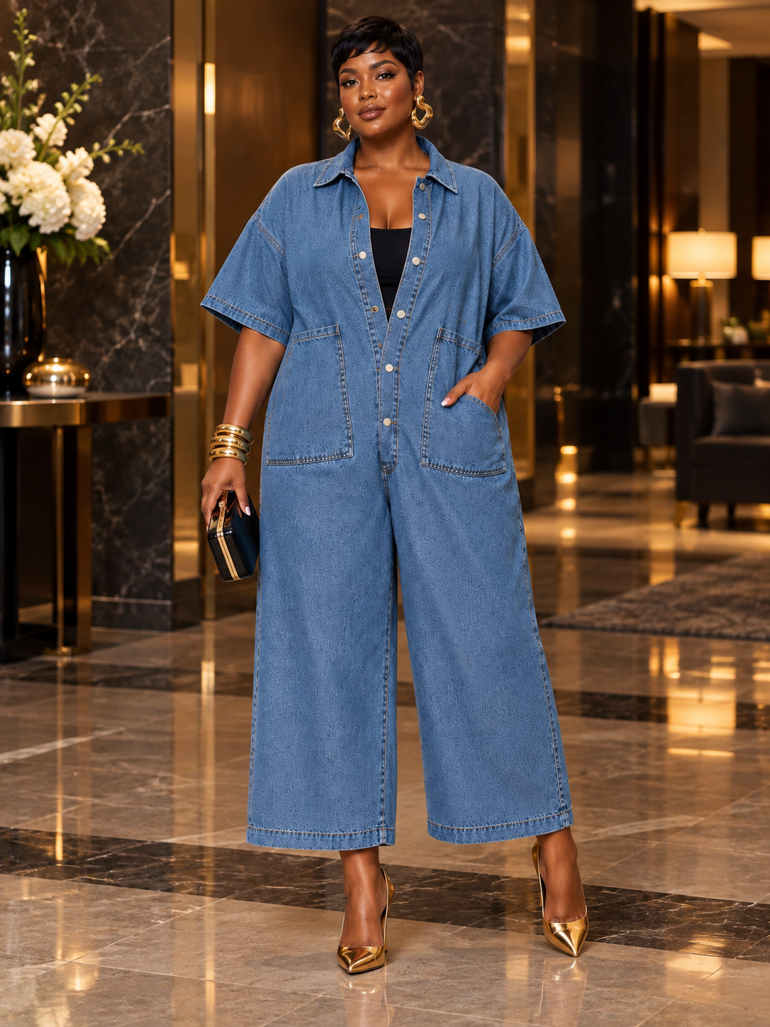 Oversized Denim Utility Jumpsuit