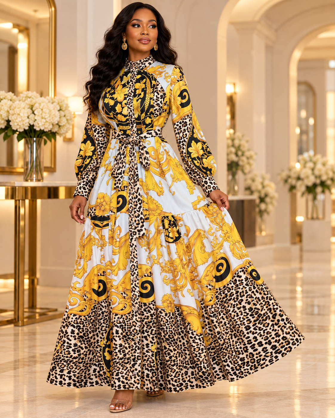 Baroque Leopard Maxi Dress