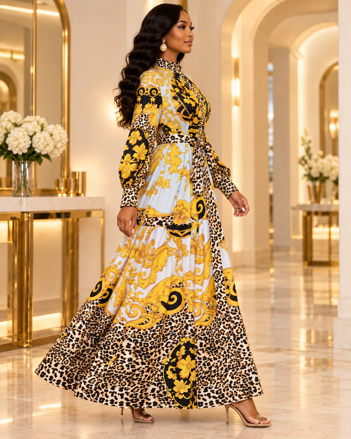 Baroque Leopard Maxi Dress