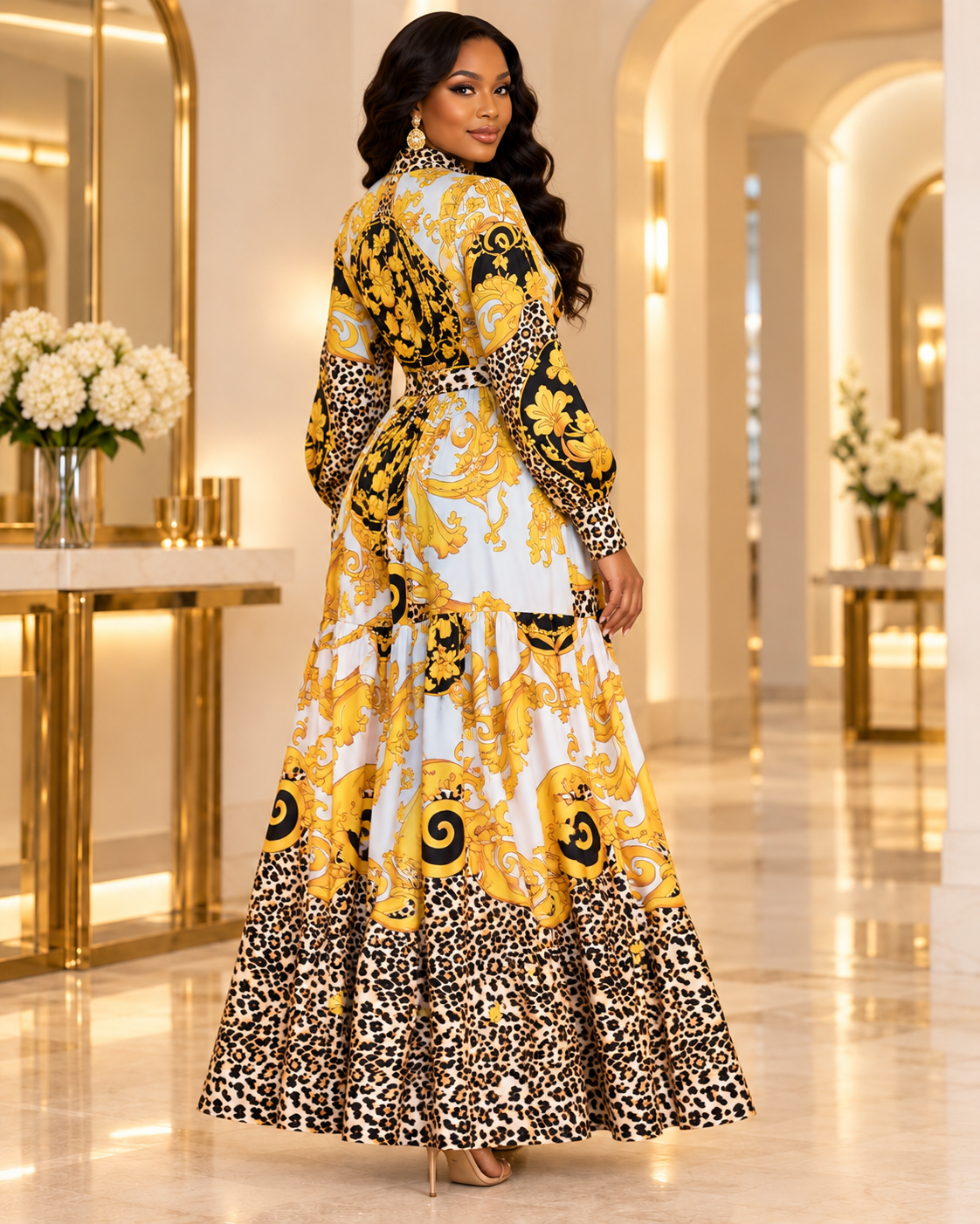 Baroque Leopard Maxi Dress