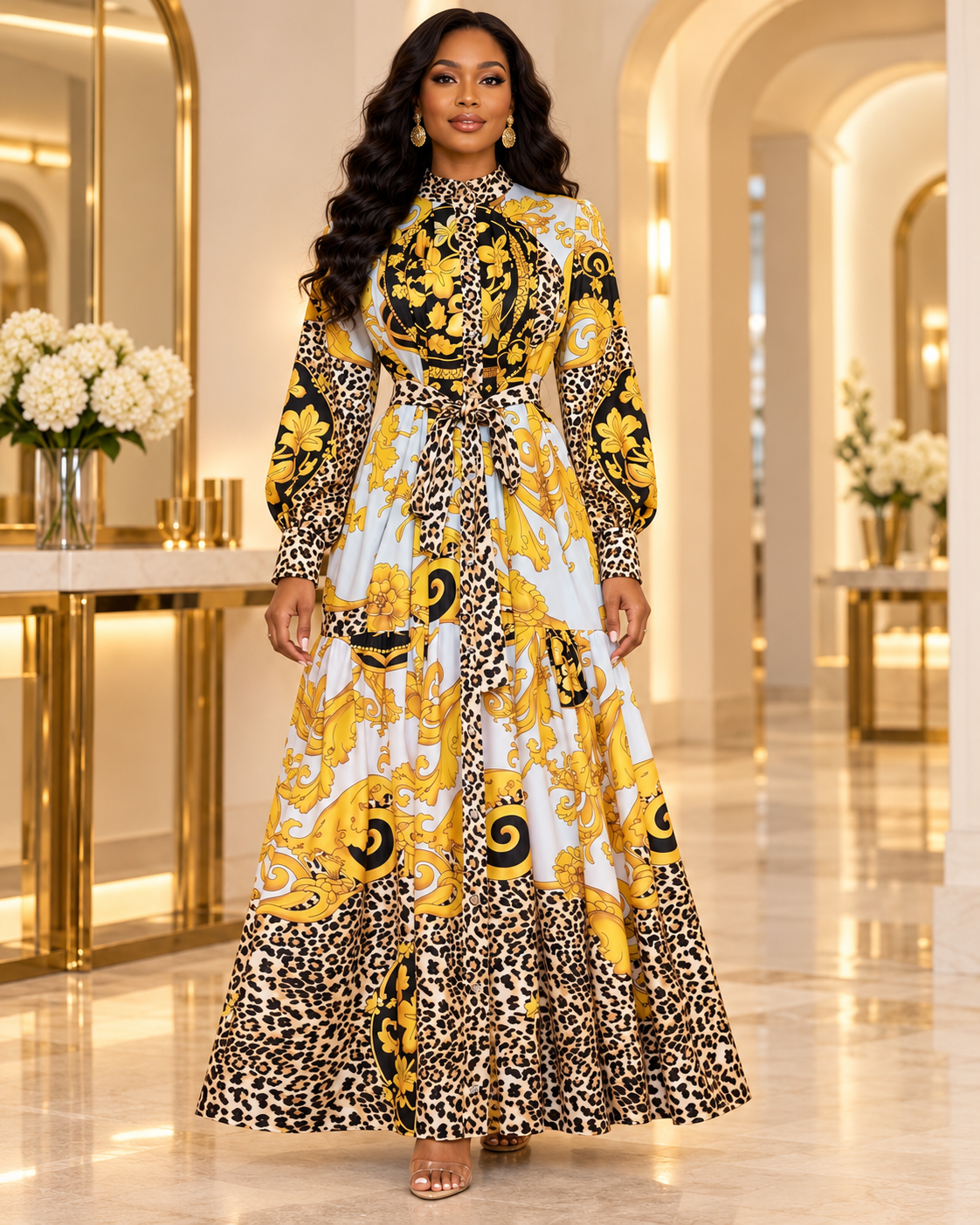 Baroque Leopard Maxi Dress