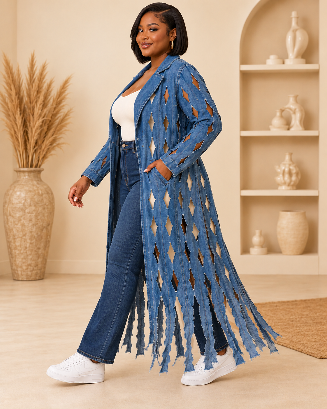 Cutout Denim Duster
