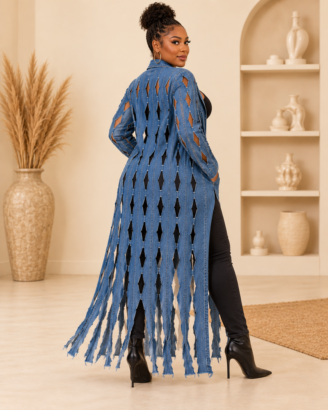 Cutout Denim Duster