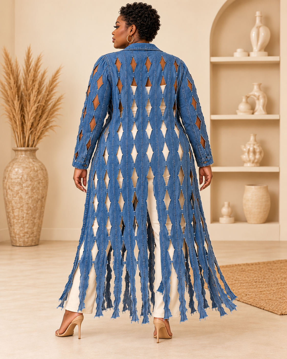 Cutout Denim Duster