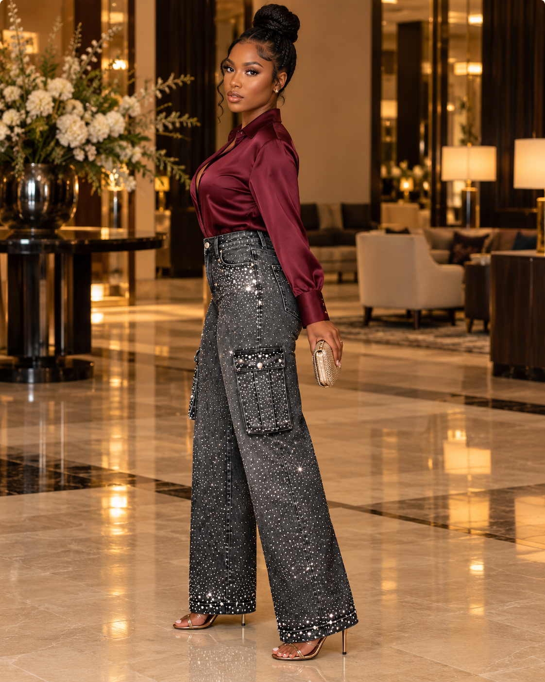 Black Denim Rhinestone/Pearl Jeans