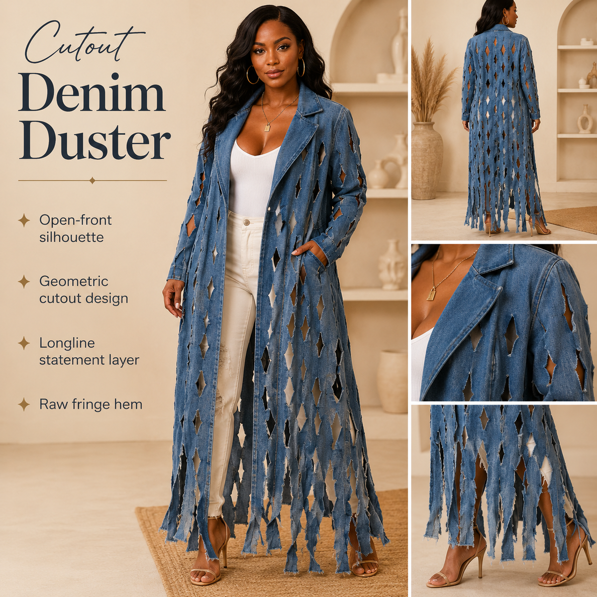 Cutout Denim Duster